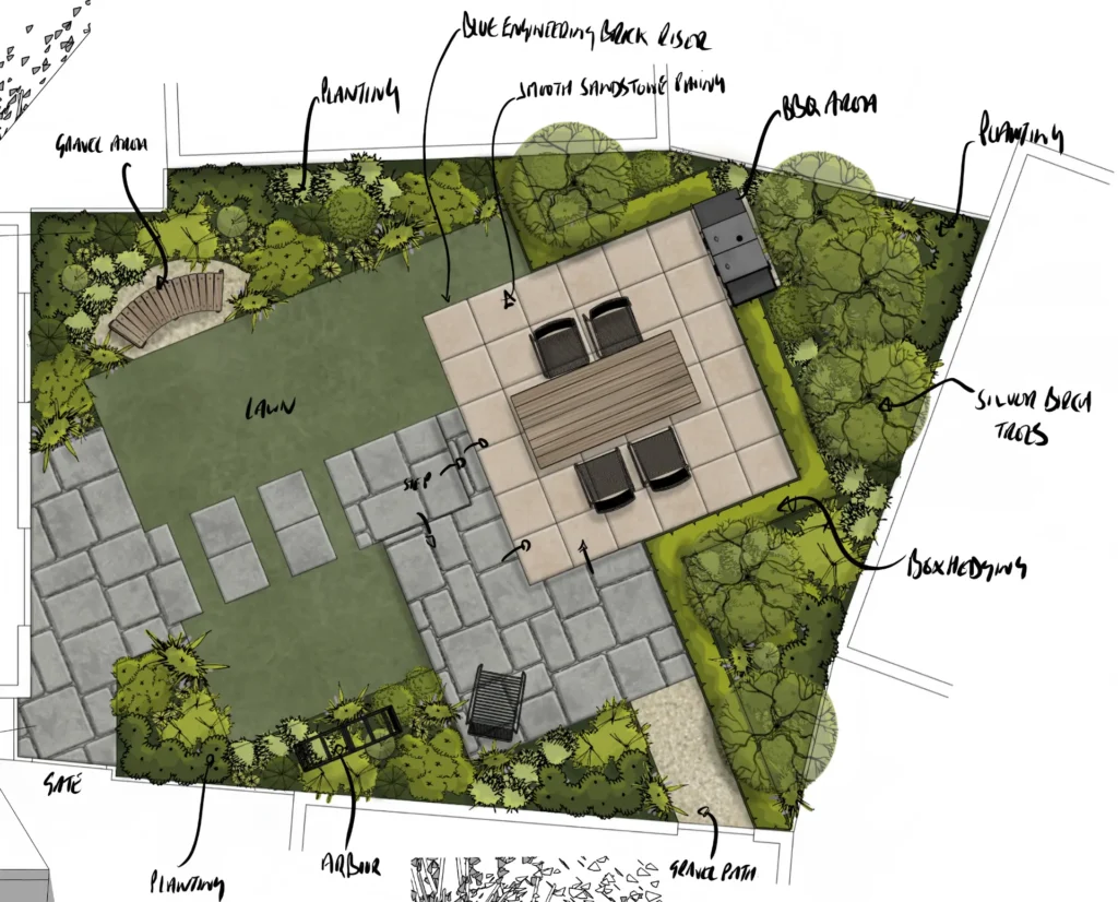 garden design 2d graphic render steatite way extracta